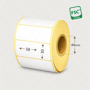 Balti etikečių ruošiniai lipdukai rulone 58x30