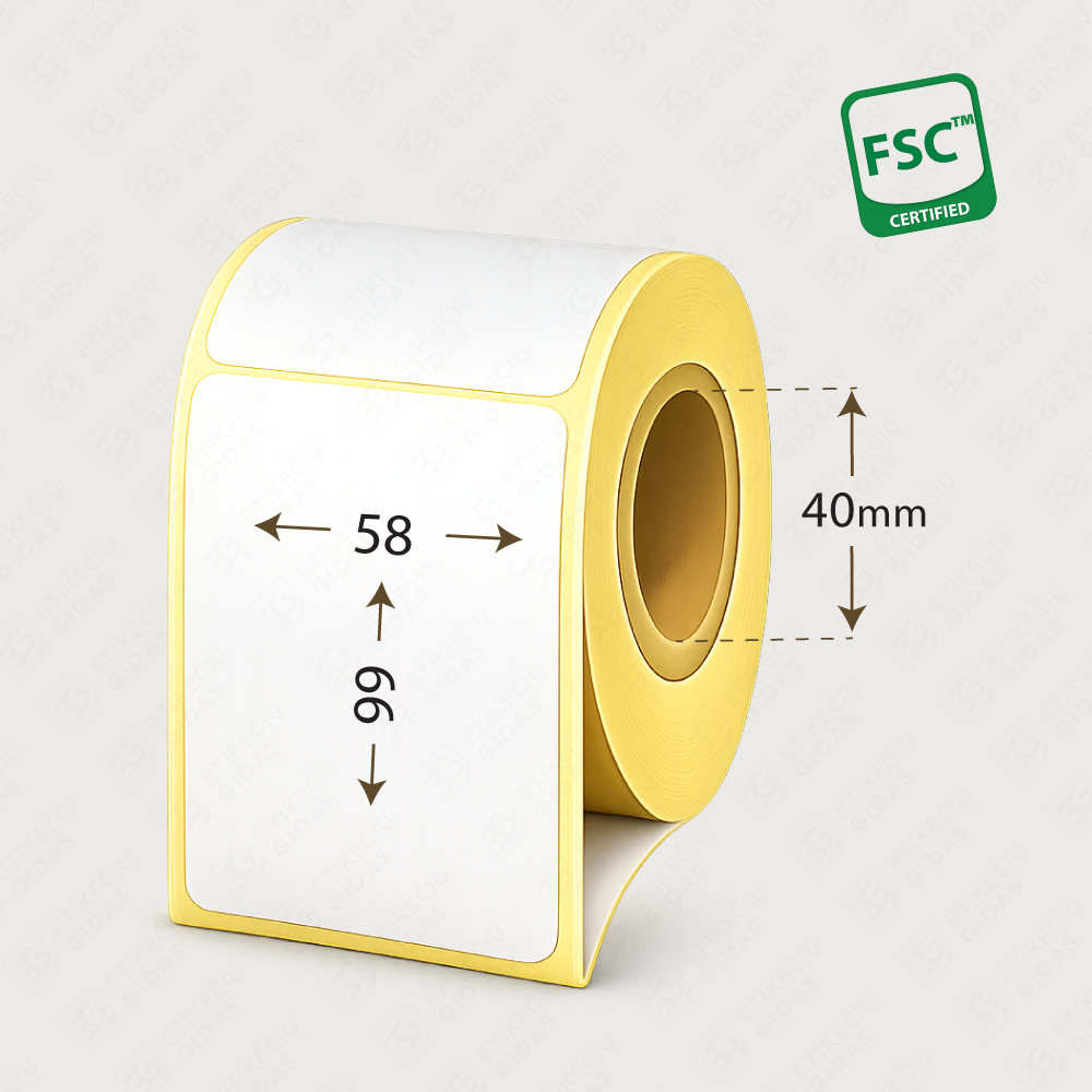 Balti etikečių ruošiniai lipdukai rulone 58x99 mm