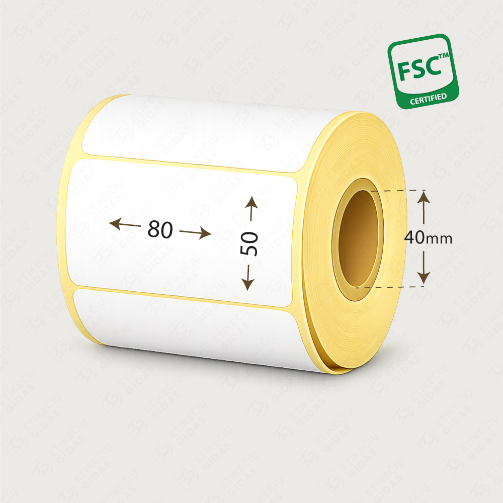 Balti etikečių ruošiniai lipdukai rulone 80x50