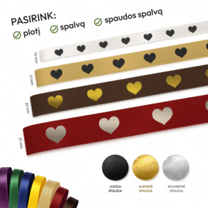 Satino juosta su spauda – įvairios spalvos ir spaudos variantai