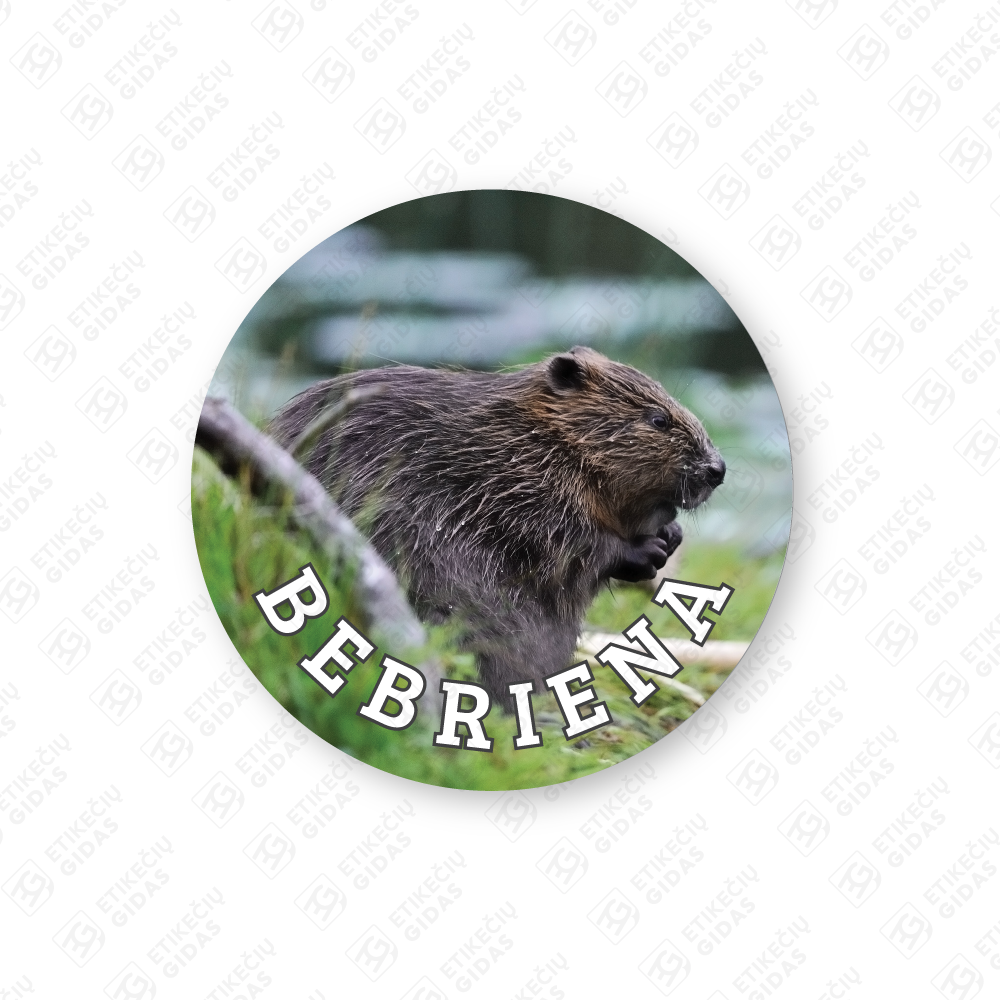 Apvalūs bebrienos konservų lipdukai 30 mm lapuose su standartiniais klijais