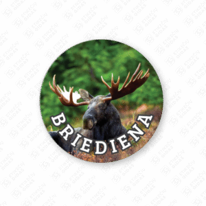 Apvalūs briedienos konservų lipdukai 30 mm lapuose su standartiniais klijais