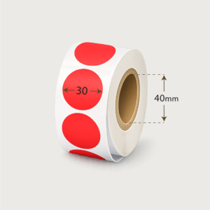 Spalvoti raudoni Vellum apvalūs lipdukai 30 mm diametro