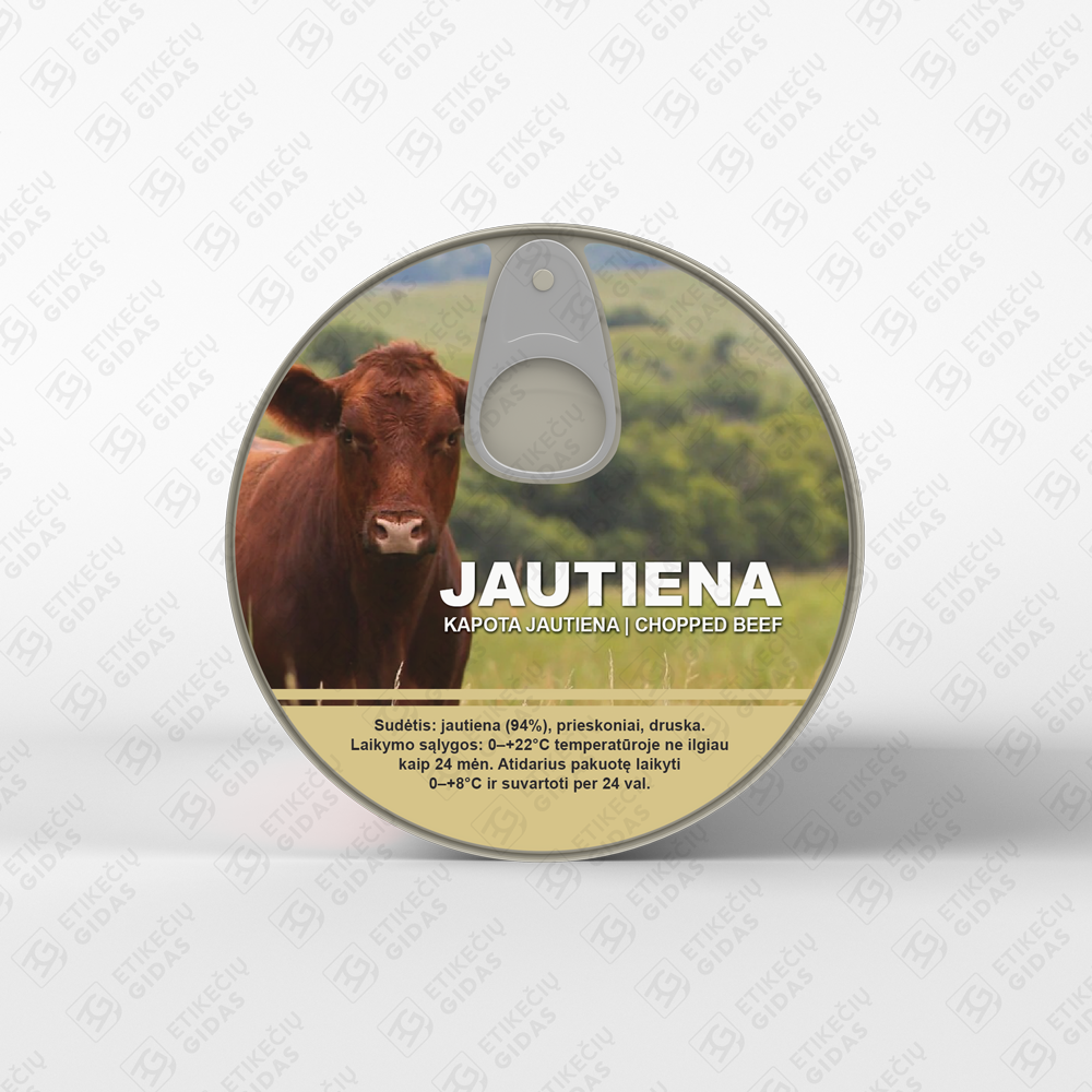 jautienos konservų lipni etiketė
