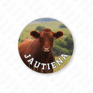 Apvalūs jautienos konservų lipdukai 30 mm lapuose su standartiniais klijais