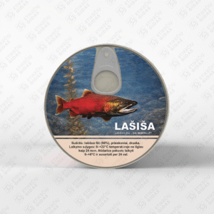 lašišos konservų lipni etiketė