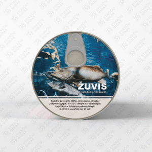 žuvies konservų lipni etiketė