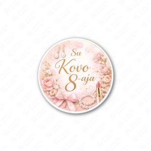 Kovo 8 Moterų dienos pusiau blizgūs popieriniai lipdukai, 40 mm skersmens