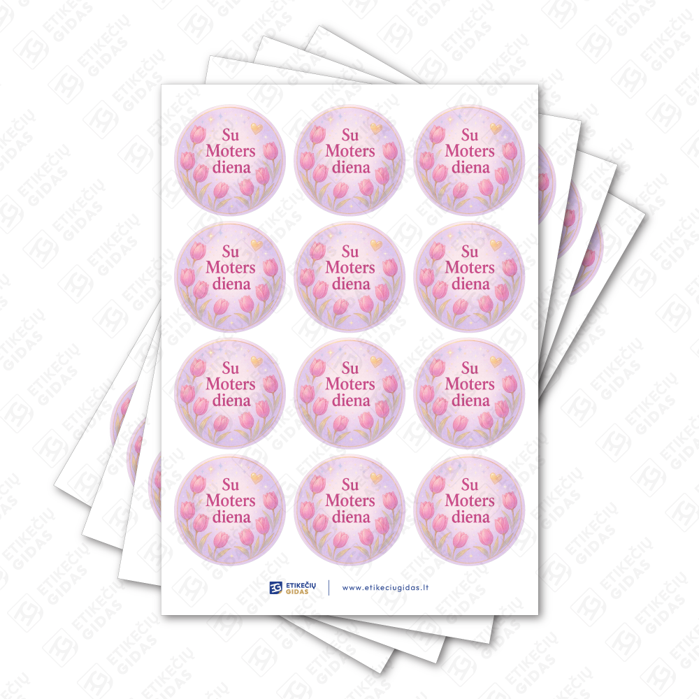 Kovo 8 Moterų dienos pusiau blizgūs popieriniai lipdukai, 40 mm skersmens