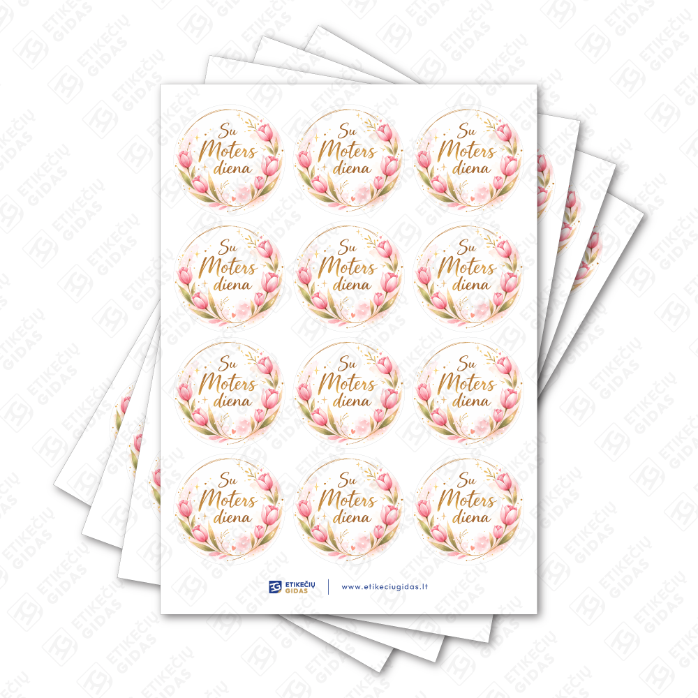 Kovo 8 Moterų dienos pusiau blizgūs popieriniai lipdukai, 40 mm skersmens