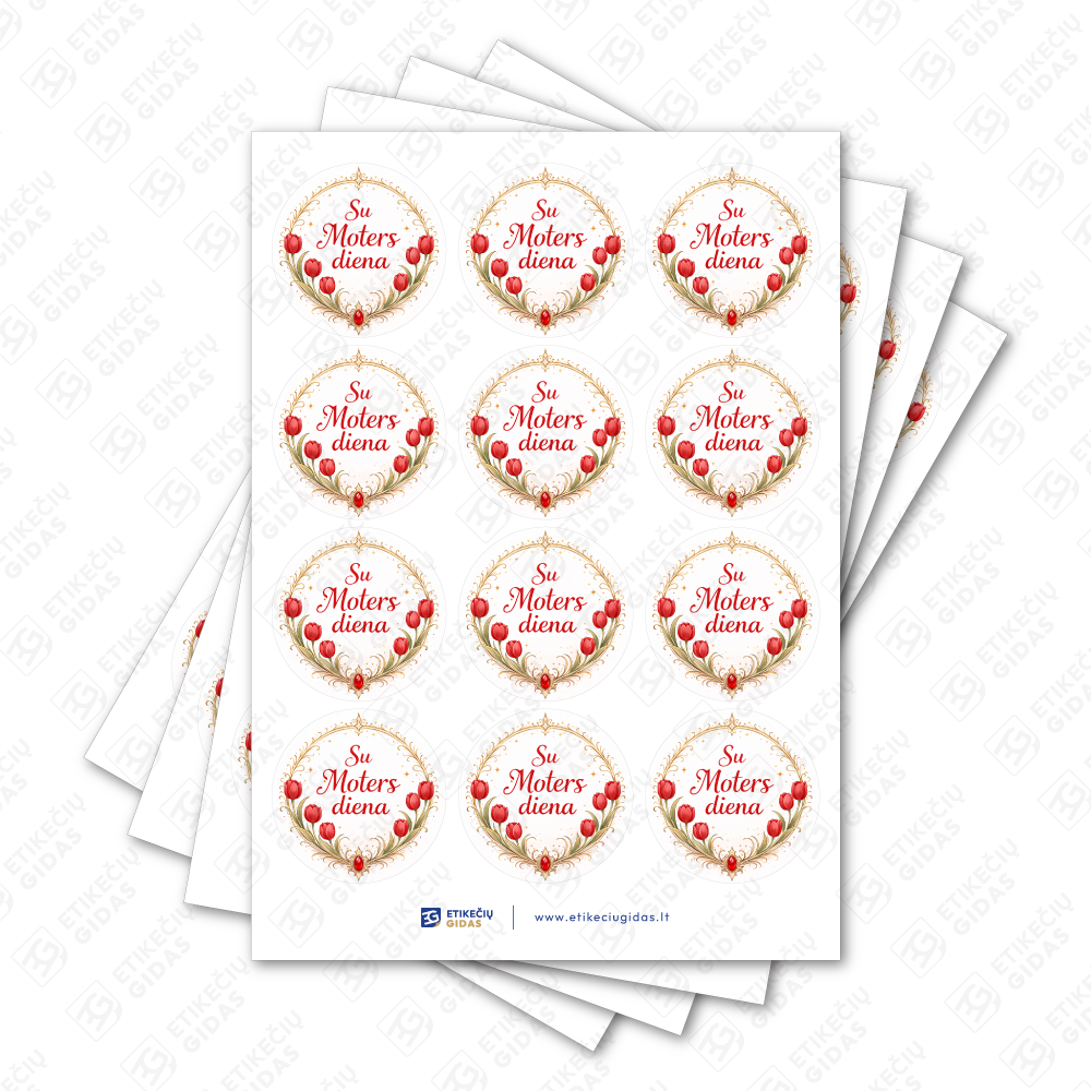 Kovo 8 Moterų dienos pusiau blizgūs popieriniai lipdukai, 40 mm skersmens