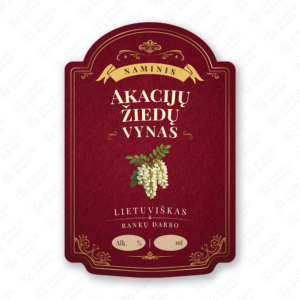 Akacijų žiedų vyno etiketė buteliui, 80x120 mm, atspari drėgmei