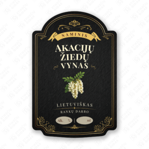 Akacijų žiedų vyno etiketė buteliui, 80x120 mm, atspari drėgmei