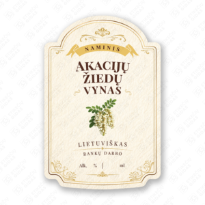 Akacijų žiedų vyno etiketė buteliui, 80x120 mm, atspari drėgmei