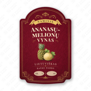 Ananasų - melionų vyno etiketė buteliui, 80x120 mm, atspari drėgmei
