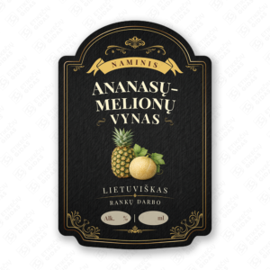 Ananasų - melionų vyno etiketė buteliui, 80x120 mm, atspari drėgmei