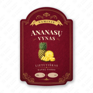 Ananasu vyno etiketė buteliui, 80x120 mm, atspari drėgmei