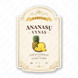 Ananasu vyno etiketė buteliui, 80x120 mm, atspari drėgmei