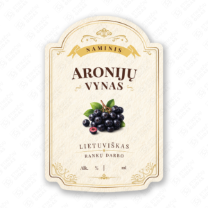 Aronijų vyno etiketė buteliui, 80x120 mm, atspari drėgmei