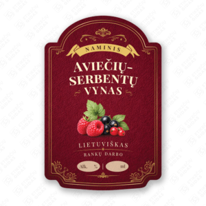 Aviečių - serbentų vyno etiketė buteliui, 80x120 mm, atspari drėgmei
