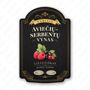 Aviečių - serbentų vyno etiketė buteliui, 80x120 mm, atspari drėgmei