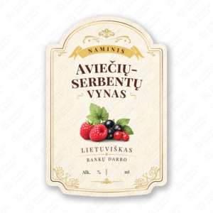 Aviečių - serbentų vyno etiketė buteliui, 80x120 mm, atspari drėgmei