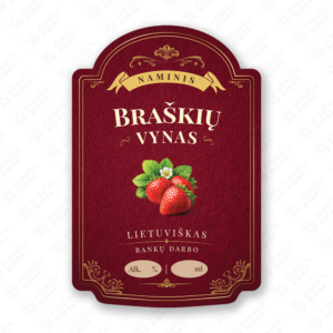 Braškių vyno etiketė buteliui, 80x120 mm, atspari drėgmei
