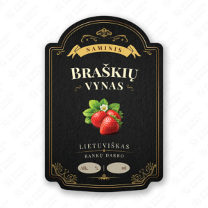 Braškių vyno etiketė buteliui, 80x120 mm, atspari drėgmei