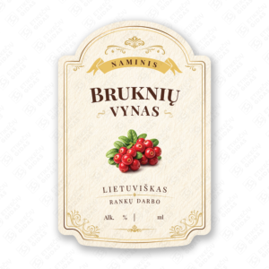 Bruknių vyno etiketė buteliui, 80x120 mm, atspari drėgmei