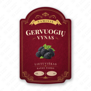 Gervuogių vyno etiketė buteliui, 80x120 mm, atspari drėgmei