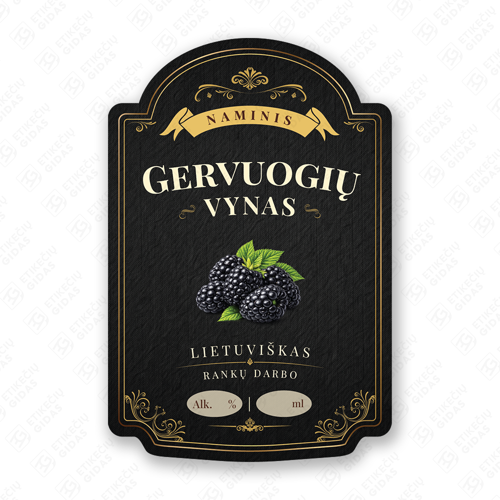 Gervuogių vyno etiketė buteliui, 80x120 mm, atspari drėgmei