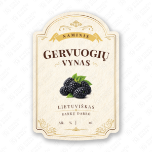 Gervuogių vyno etiketė buteliui, 80x120 mm, atspari drėgmei