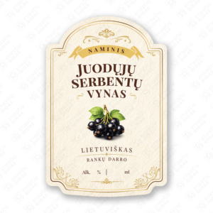 Juodųjų serbentų vyno etiketė buteliui, 80x120 mm, atspari drėgmei