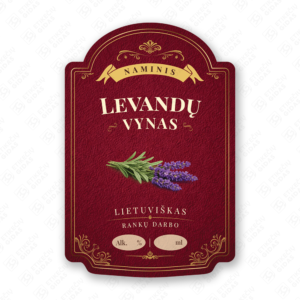 Levandų vyno etiketė buteliui, 80x120 mm, atspari drėgmei