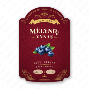 Mėlynių vyno etiketė buteliui, 80x120 mm, atspari drėgmei