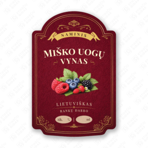 Miško uogų vyno etiketė buteliui, 80x120 mm, atspari drėgmei