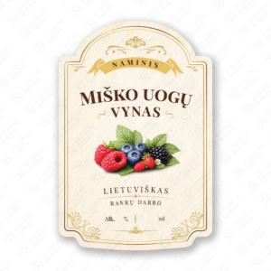 Miško uogų vyno etiketė buteliui, 80x120 mm, atspari drėgmei