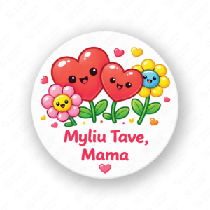 Motinos dienos pusiau blizgūs popieriniai lipdukai, 40 mm skersmens