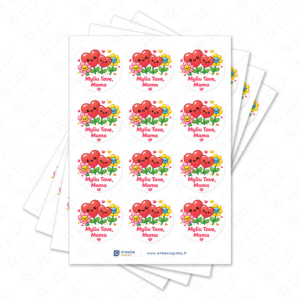 Motinos dienos pusiau blizgūs popieriniai lipdukai, 40 mm skersmens