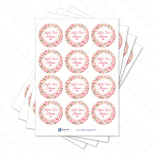 Motinos dienos pusiau blizgūs popieriniai lipdukai, 40 mm skersmens