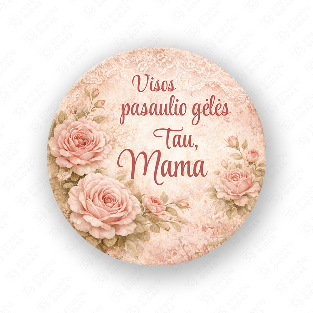 Motinos dienos pusiau blizgūs popieriniai lipdukai, 40 mm skersmens