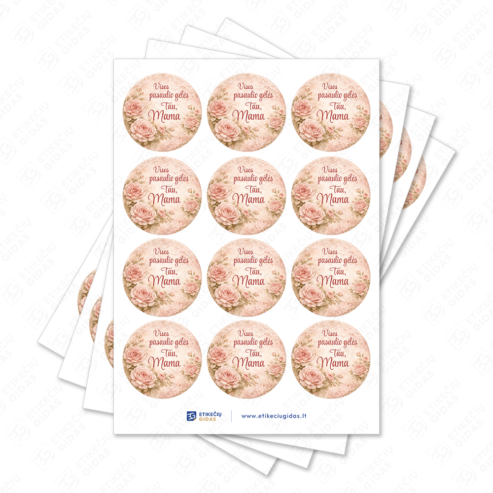 Motinos dienos pusiau blizgūs popieriniai lipdukai, 40 mm skersmens