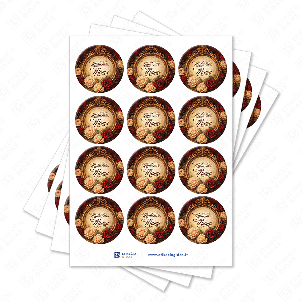 Motinos dienos pusiau blizgūs popieriniai lipdukai, 40 mm skersmens