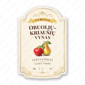 Obuolių - kriaušių vyno etiketė buteliui, 80x120 mm, atspari drėgmei