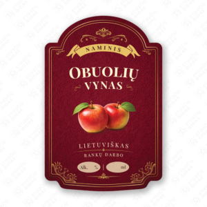 Obuolių vyno etiketė buteliui, 80x120 mm, atspari drėgmei