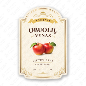 Obuolių vyno etiketė buteliui, 80x120 mm, atspari drėgmei