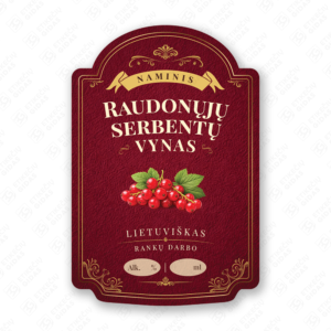 Raudonųjų serbentų vyno etiketė buteliui, 80x120 mm, atspari drėgmei