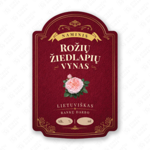 Rožių žiedlapių vyno etiketė buteliui, 80x120 mm, atspari drėgmei
