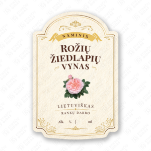 Rožių žiedlapių vyno etiketė buteliui, 80x120 mm, atspari drėgmei