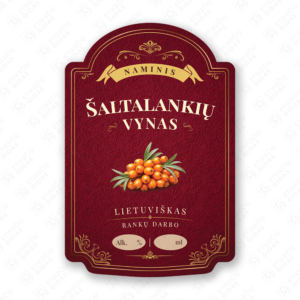 Šaltalankių vyno etiketė buteliui, 80x120 mm, atspari drėgmei